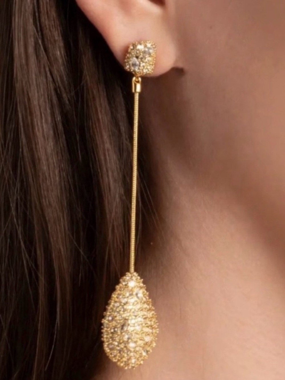NEW Alexis Bittar Crystal Teardrop Chandelier Earrings Gold Clear C Z AU28